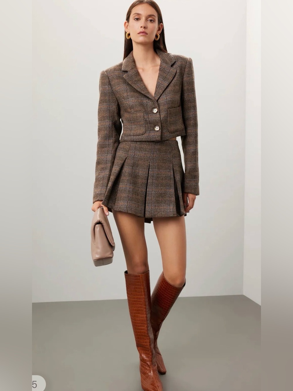 Astr Brown Plaid Pleated Mini Skirt